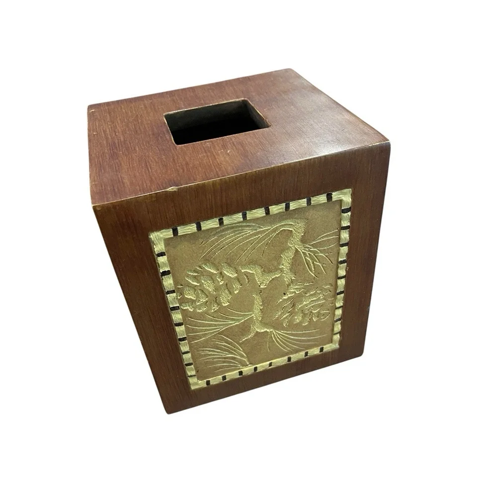 Vintage Wood Carved Tissue Box | Adirondack Pine Rustic Tissue Cover Midcentury